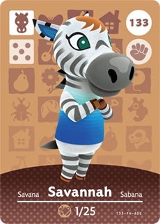 SAVANNAH #133 ANIMAL CROSSING Series 2 AUTHENTIC Nintendo Amiibo Card US VERSION