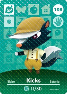 KICKS #103 ANIMAL CROSSING Series 2 AUTHENTIC Nintendo Amiibo Card US VERSION