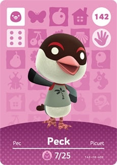 PECK #142 ANIMAL CROSSING Series 2 AUTHENTIC Nintendo Amiibo Card US VERSION