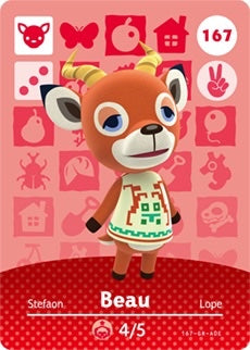 BEAU #167 ANIMAL CROSSING Series 2 AUTHENTIC Nintendo Amiibo Card US VERSION