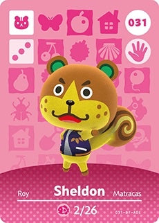 SHELDON #031  ANIMAL CROSSING Series 1 AUTHENTIC Nintendo Amiibo Card US VERSION