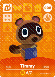 TIMMY #008  ANIMAL CROSSING Series 1 AUTHENTIC Nintendo Amiibo Card US VERSION