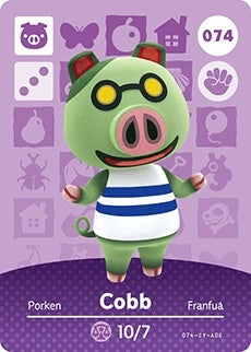 COBB #074 ANIMAL CROSSING Series 1 AUTHENTIC Nintendo Amiibo Card US VERSION