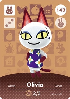 OLIVIA #143 ANIMAL CROSSING Series 2 AUTHENTIC Nintendo Amiibo Card US VERSION