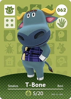 T-BONE #062 ANIMAL CROSSING Series 1 AUTHENTIC Nintendo Amiibo Card US VERSION