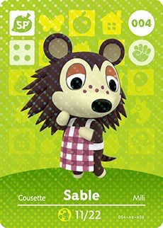 SABLE #004  ANIMAL CROSSING Series 1 AUTHENTIC Nintendo Amiibo Card US VERSION