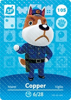 COPPER #105 ANIMAL CROSSING Series 2 AUTHENTIC Nintendo Amiibo Card US VERSION