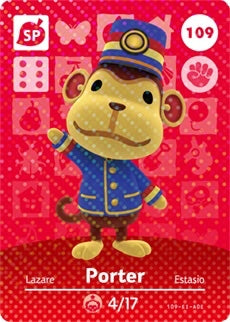 PORTER #109 ANIMAL CROSSING Series 2 AUTHENTIC Nintendo Amiibo Card US VERSION