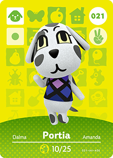 PORTIA #021 Authentic Series 1 US Version Animal Crossing Amiibo Card